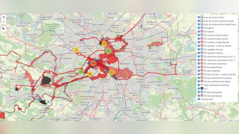 La carte Joptimiz permet de visualiser les zones rouges dues aux épreuves. - © D.R.