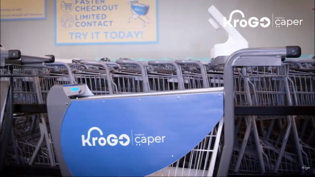 Le chariot connecté de Caper habillé par Kroger. - © D.R.