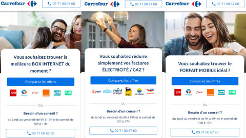 Carrefour propose un service de comparaison pour les mobiles, les box internet et l'électricité/gaz. - © D.R.