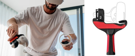 Decathlon a créé e-pong Pongori, un accessoire pour le casque Oculus qui rend plus réel l’usage du jeu Tennis Table Eleven. - © Decathlon
