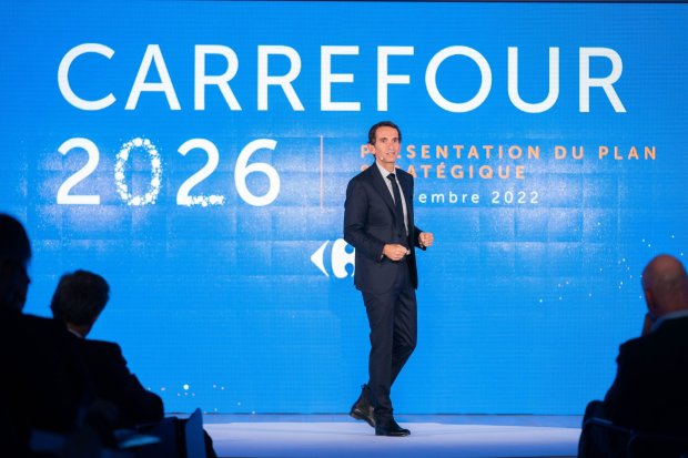 Alexandre Bompard lors de la présentation de son plan Carrefour 2026. - © Carrefour