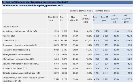 Les défaillances d’entreprises par secteur d’activité en 2023 (Banque de France - © D.R.