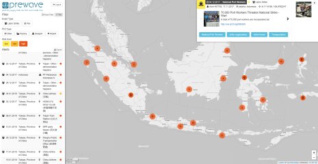 Les occurrences de grève, représentée ici sur une carte de l’Indonésie sont des signes avant-coureur de risques. - © D.R.