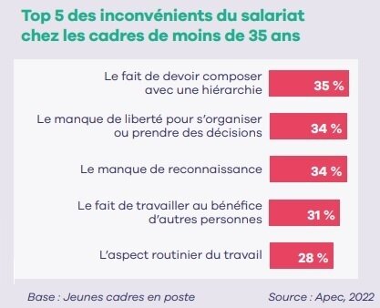 Top 5 des inconvénients du salariat chez les cadres de moins de 35 ans - © Apec