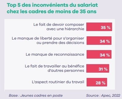 Top 5 des inconvénients du salariat chez les cadres de moins de 35 ans - © Apec