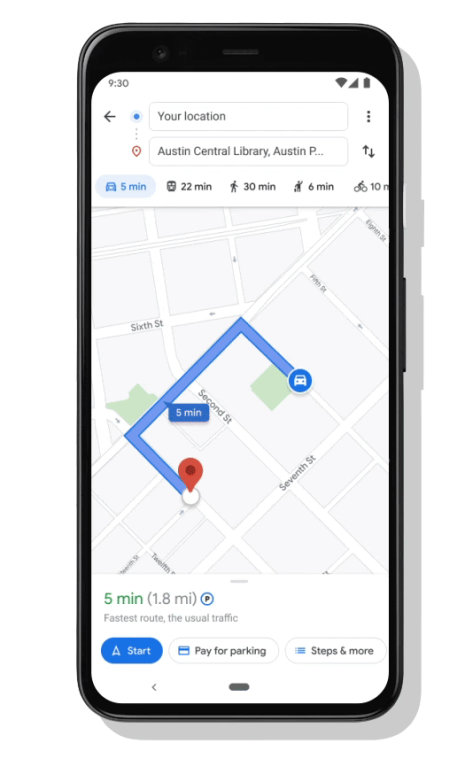 Google Maps propose aux Etats-Unis de payer son parking directement dans l’application. - © Google