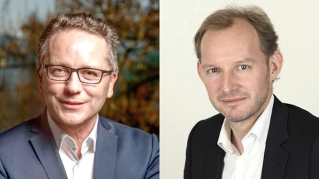 De gauche à droite : Christophe Leray et Thomas Darbois, ancien et nouveau DG de la STIME. - © D.R.